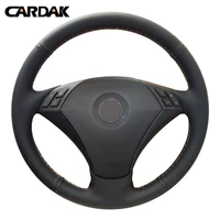 cardak diy hand stitched black artificial leather car steering wheel cover for bmw e60 523 523li 525 520li 530 535 545i