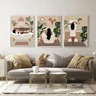 Скандинавская черная женщина Примите ванну в ванне растения настенная Картина на холсте постеры и принты настенные картины для фотографий