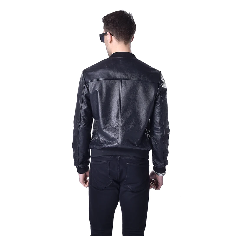 

Men Genuine Leather Jacket 100% Real Cowhide Sheepskin Black Short Men's Leather Coat Spring Autumn Male Jaqueta M052