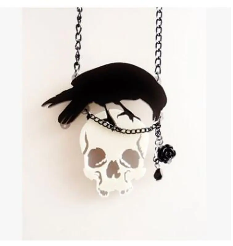 Акриловое волокно в стиле панк рок Большие Ворон цветок череп ожерелье с кулоном