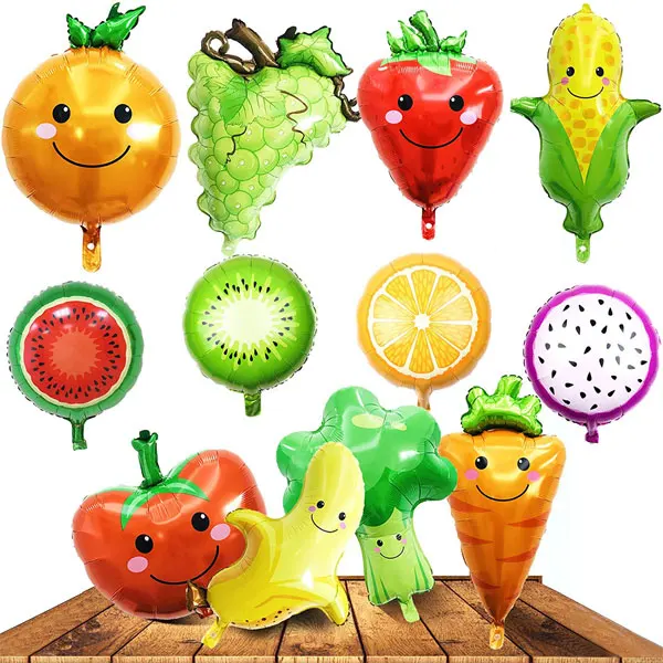 

12PCS Fruit Vegetable Foil Helium Mylar Balloons, Corn Carrot Orange Tomato Broccoli Strawberry Grape Banana Watermelon Party