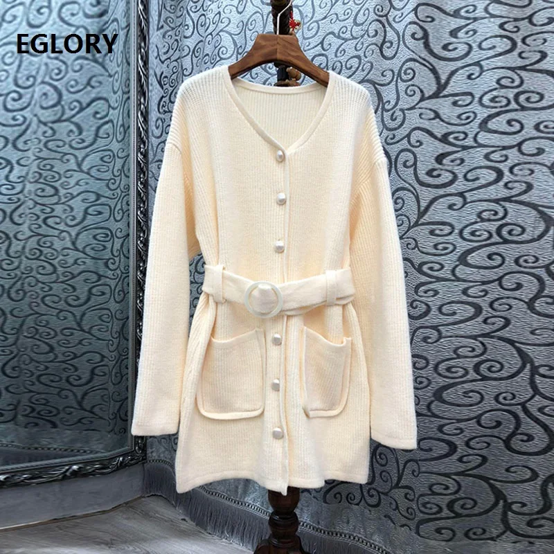 Кардиган куртки 2020 Осень зима модный стиль женский высокое качество вязаный пояс