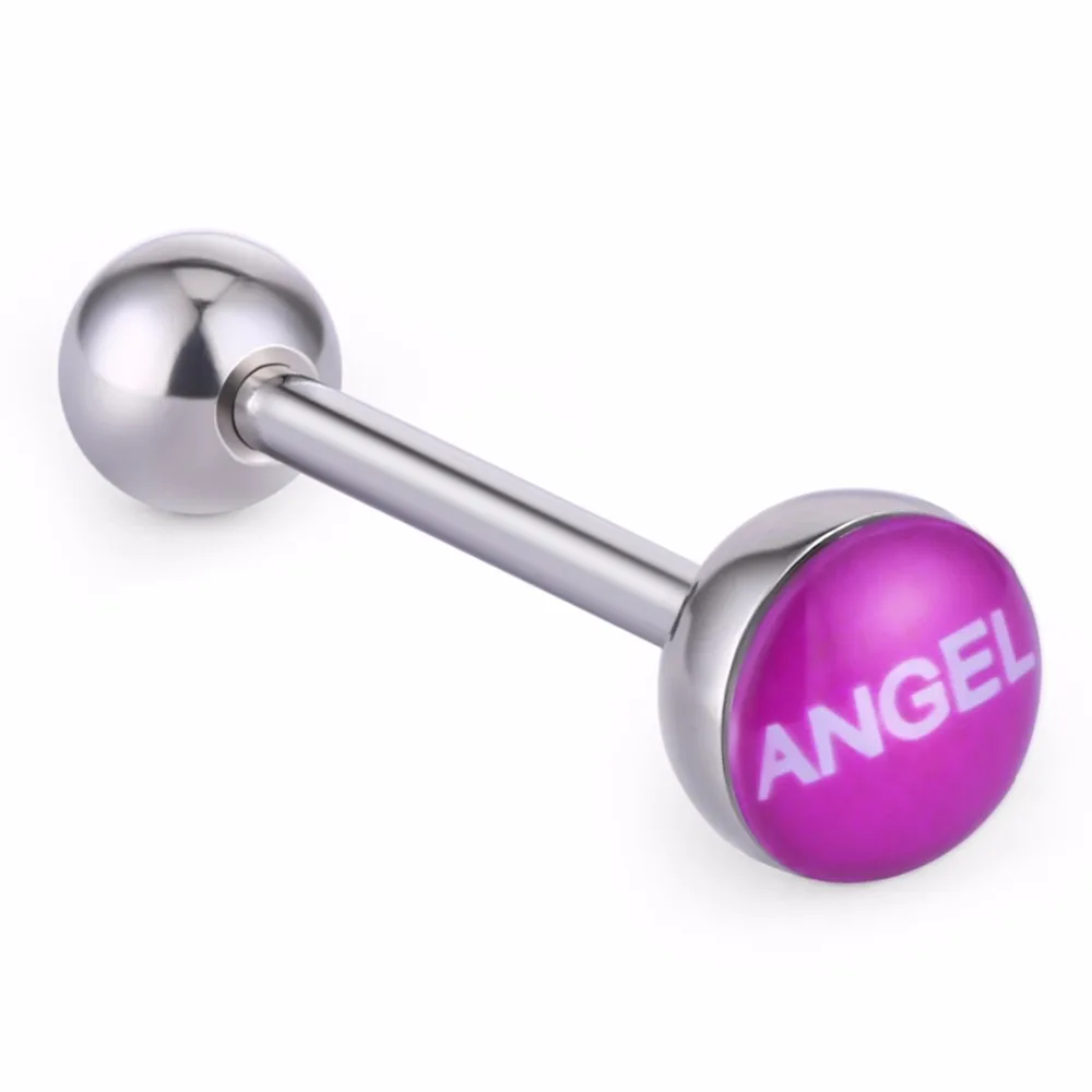 angel Женское кольцо в стиле панк, для девушек, забавные слова, нержавеющая сталь, пирсинг для языка, сексуальный логотип, пирсинг, штанги, штанги, ювелирные изделия для тела - Окраска металла: angel