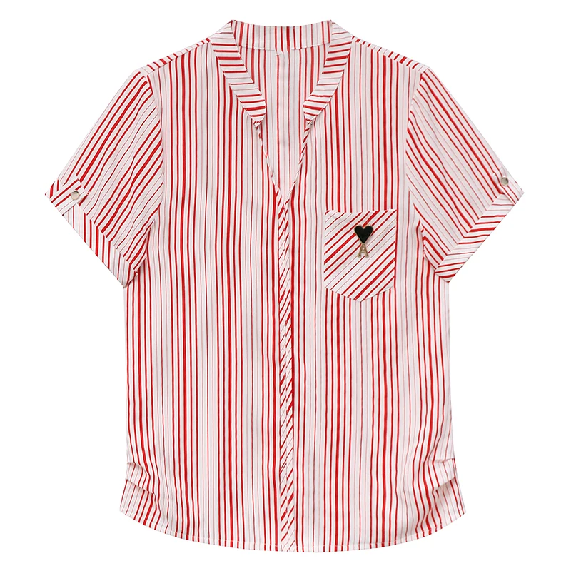 

Women's Blouse Chiffon Top Short Sleeve V-neck Shirt Casual Fashion Tops Summer Stripe New Shirts Plus Size Blusas 10097