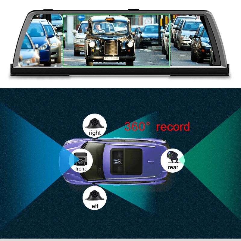 360° Panoramic Surveillance Video Recorder GPS Navigation 10&quot Android Car 4 Cameras Dash Cam Night Vision DVR ADAS 2GB+32GB WIFI |