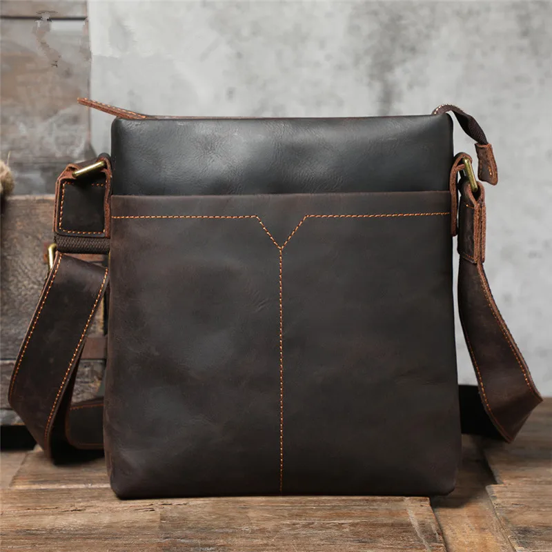 Retro high-quality crazy horse leather men's large-capacity commuter shoulder bag casual outdoor daily cowhide messenger bag