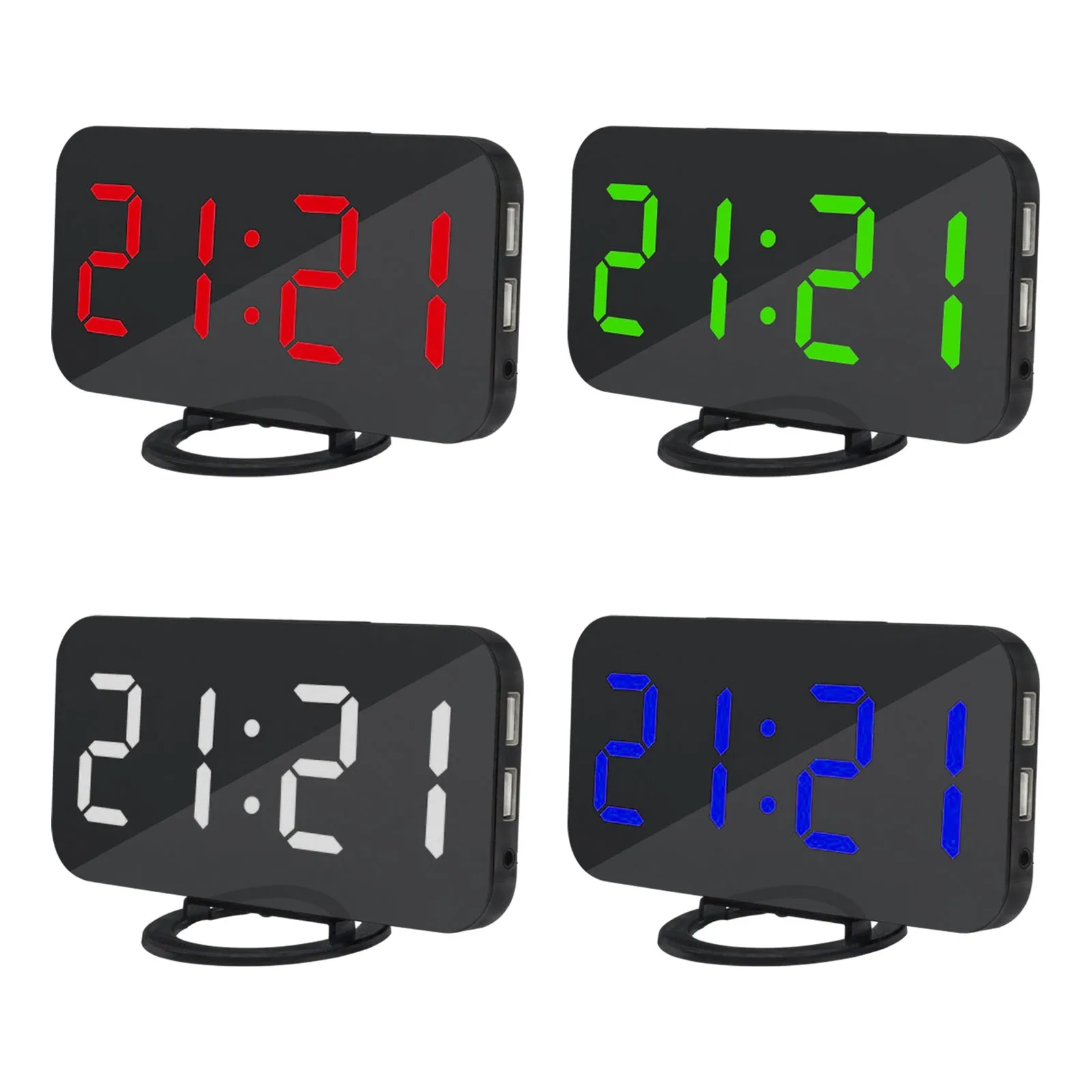 

LED Alarm Clock Mirror Digital Clock Dimmable Night Mode Bedside Clock 2 USB Output Ports Table Clock Electronic effective