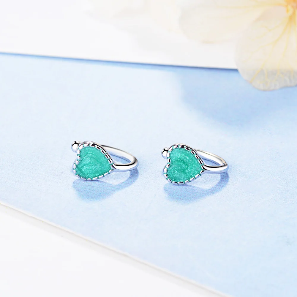 Модные детские 925 Серебряные розовые зеленые эмалевые милые серьги-клипсы в