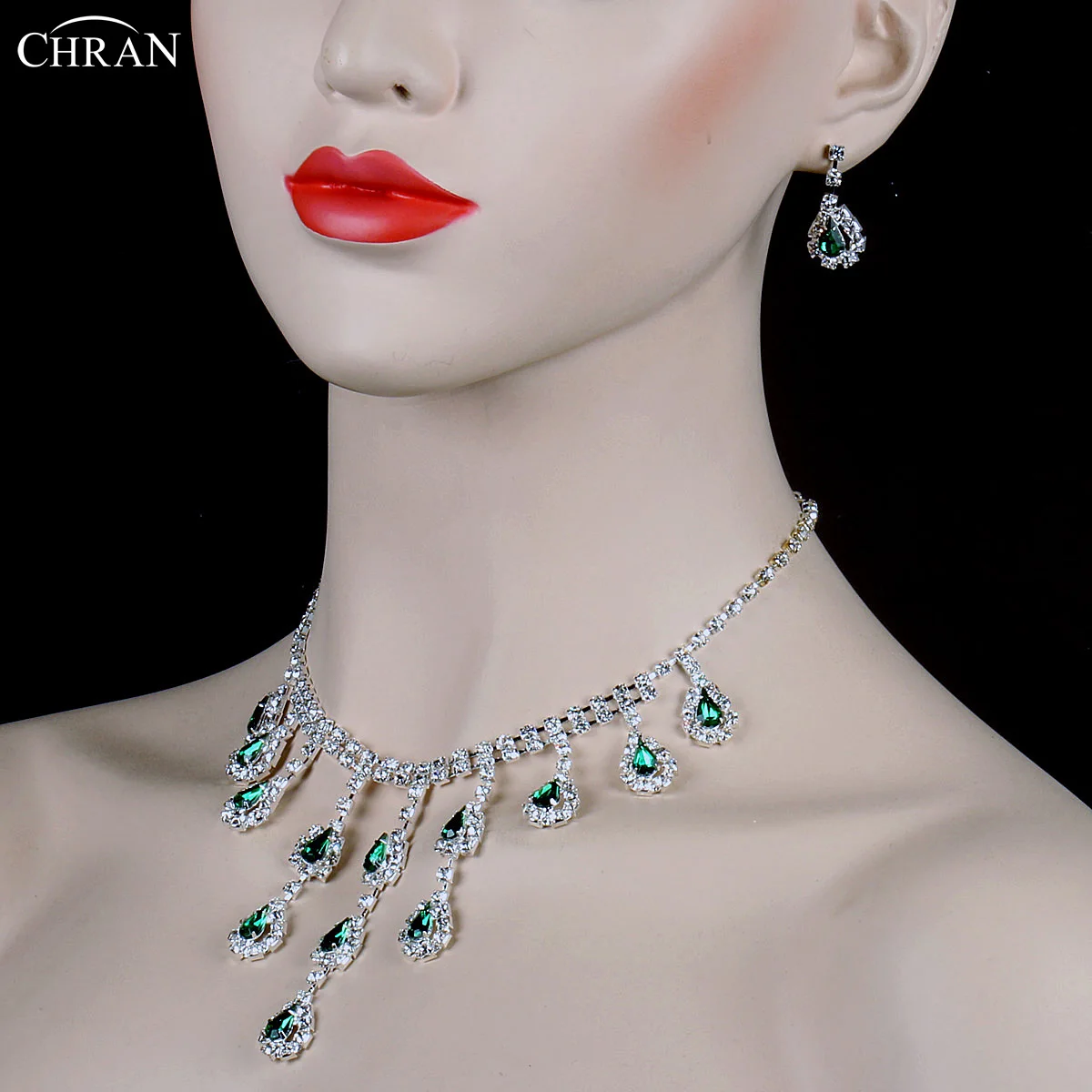 Женский комплект свадебных украшений Chran ожерелье и серьги с родиевым покрытием