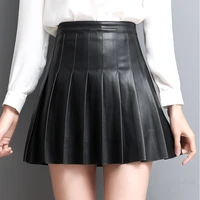 real leather skirt women 2022 autumn winter new short pleated korean style slim fit high waist ruffled black