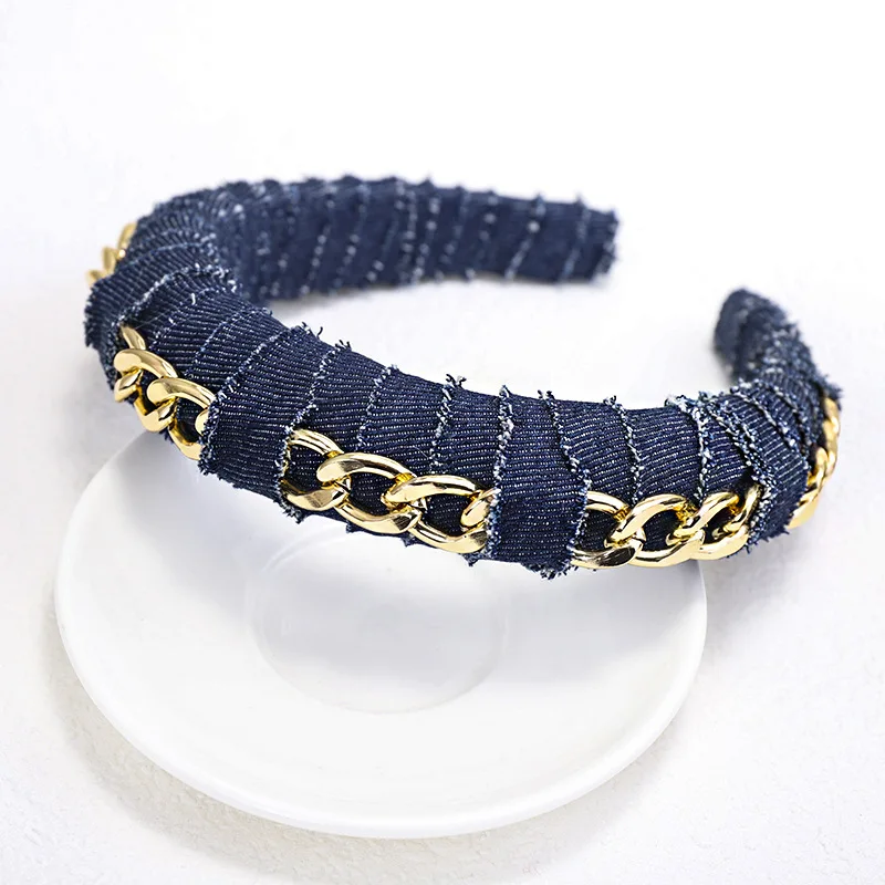 

Chain Denim Hair Band Creative New Thickened Sponge Winding Headband