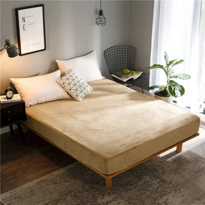 Cashmere Bed Linen Mattress Cover Elastic Bedspread Solid Color Flannel Bed Sheets Winter Warm Plush Fitted Sheet Soft Mink