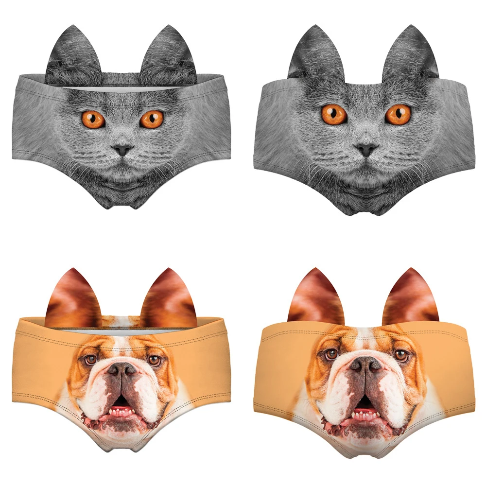 1 шт., женские трусики с рисунком животных, милые трусы с 3D принтом свинки, кошки, бульдог, гепард, с ушками, подтягивающие талию и бедра