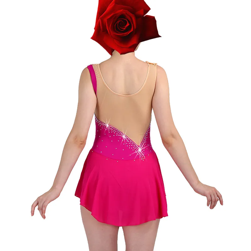 Платье для фигурного катания женское платье на коньках розово красное B121|Бальные
