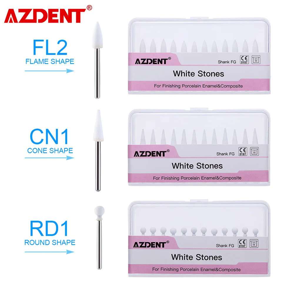 12 шт./корт. AZDENT Dental Flame белый камень полировка FG Burs FL2 точка истирания Бур подходит для высокоскоростного наконечника 1,6 мм стоматологические инструменты - изображение