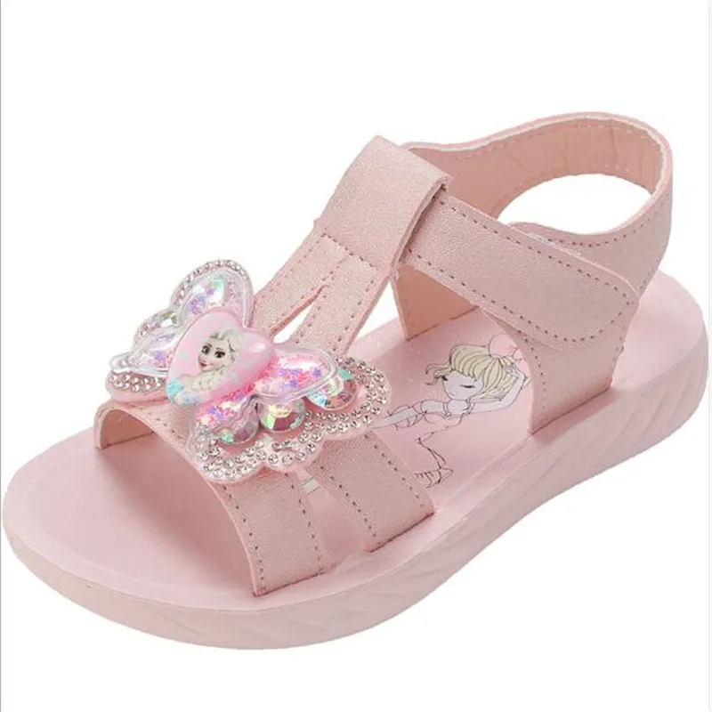 

Girls' sandals 2021 summer new fashion butterfly Diamond Princess Shoes little girl non slip soft bottom leisure beach sandals