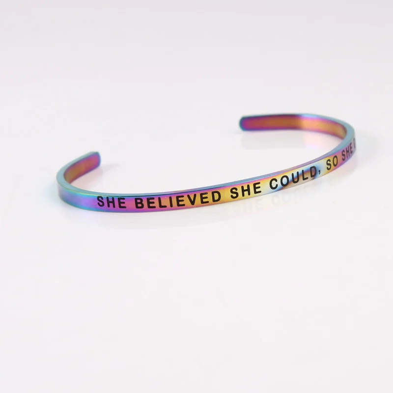 1 шт. 4 мм из нержавеющей стали c радужным барный браслет Выгравированный