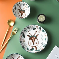 creative japanese cartoon pottery bowl family dinner plate lovely salami bowl soup bowl christmas reindee