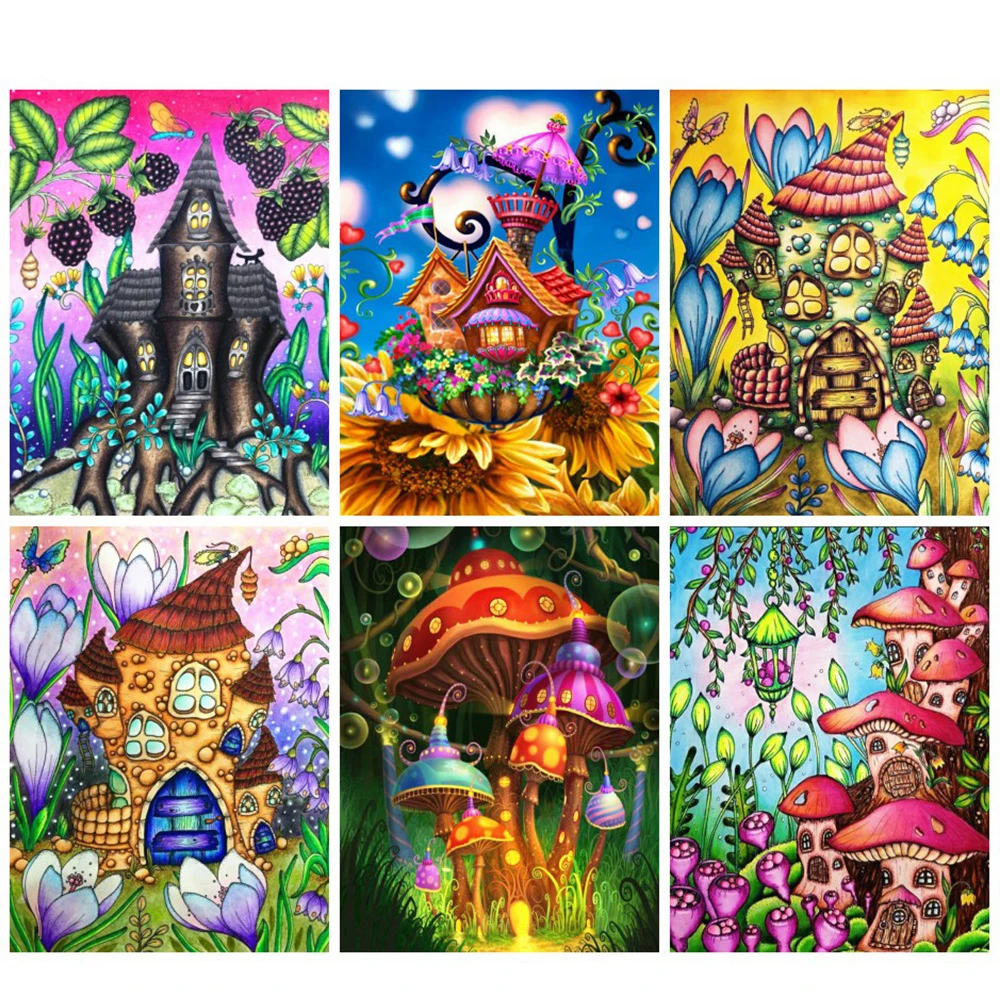 

Full Diamond Embroidery Painting Mushroom House 5D DIY Diamond Painting Cross Stitch Rhinestone Mosaic Decoration ZH