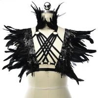 gothic feather harness clothes accessories black neck collar sexy lingerie cage bra dance exaggerate feather body harness wing