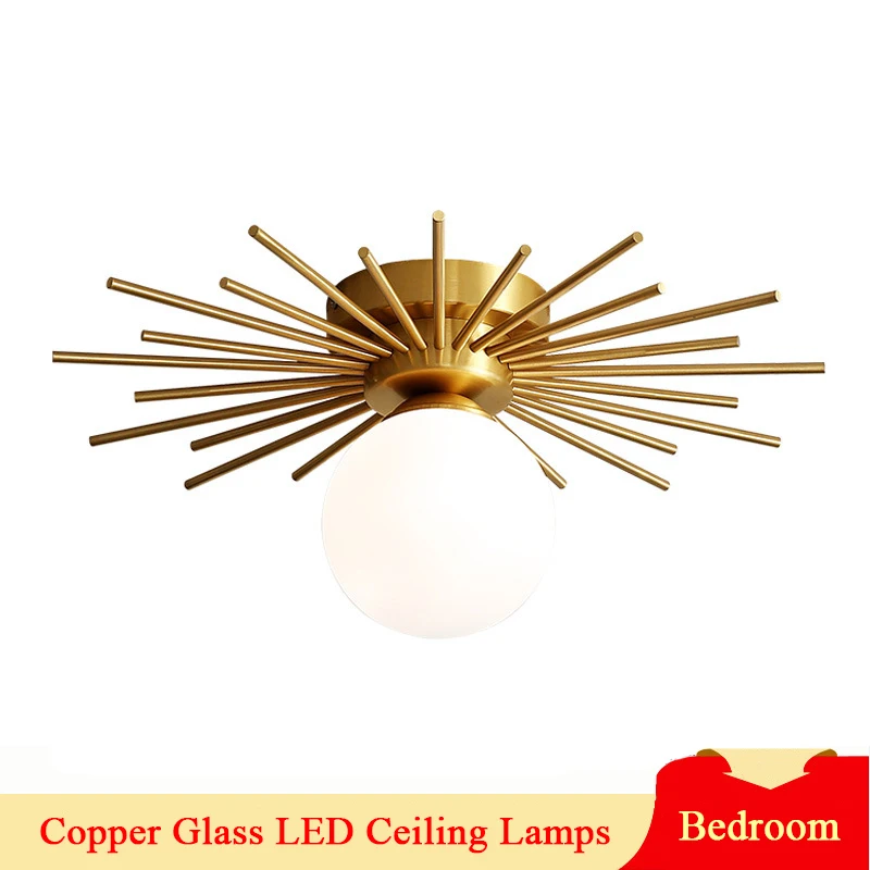 

Luminaria de techo Nordic Copper Glass Lampshade G9 LED Ceiling Lamps Bedroom Balcony Indoor Home Decoration Hanglamp