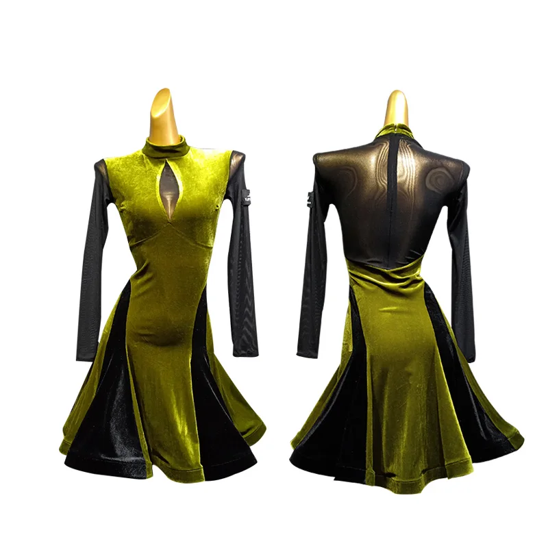

Latin Dance Dress Adults Winter Velvet Performance Clothing Salsa Rumba Cha Cha Samba Tango Dancing Women Practice Wear DN4745