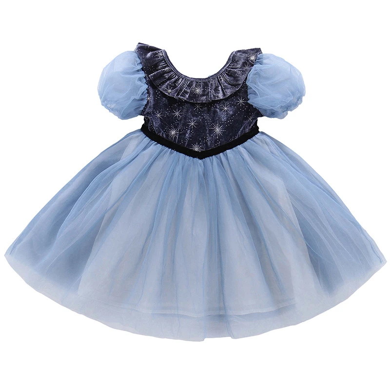 

New blue children's clothing dress princess dress up children's party dress cosplay tulle dress 3-8Y