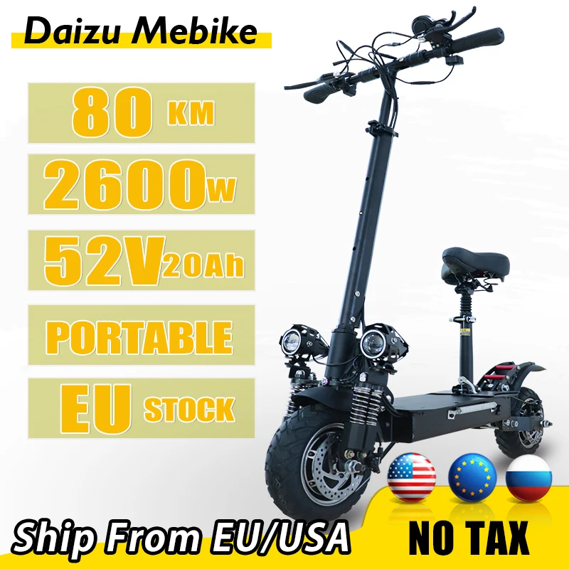 

No Vat Electric Scooter 75 km/h High Speed Max Mileage 80km Electric Scooter trotinette électrique 10inch Tires 52V 2600W Power