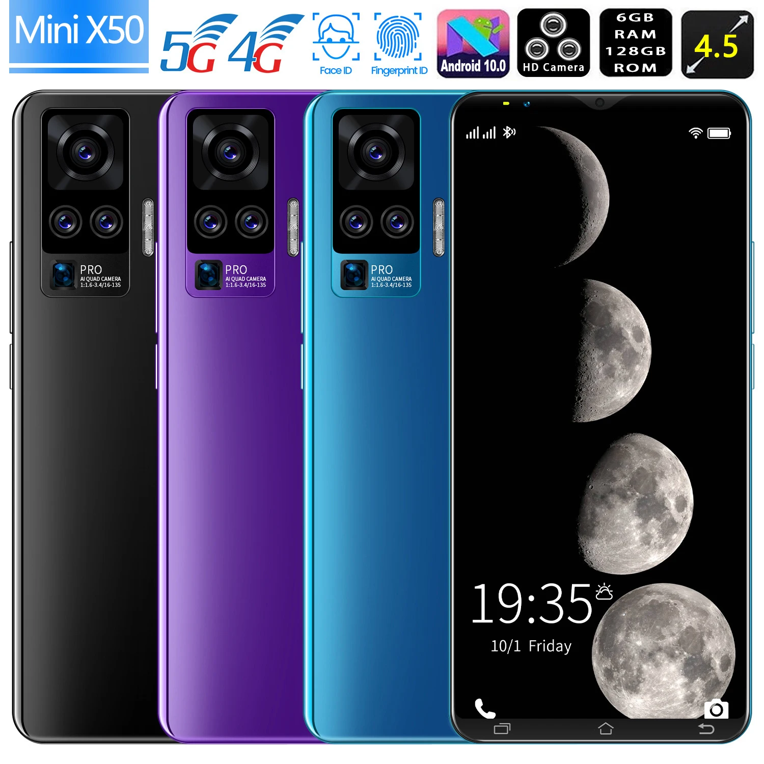 

Global version mini x50 4.5inch Full screen MTK6763 smartphones andorid 10.0 phone 2320x1280 mobile Face ID Dual SIM cellphones