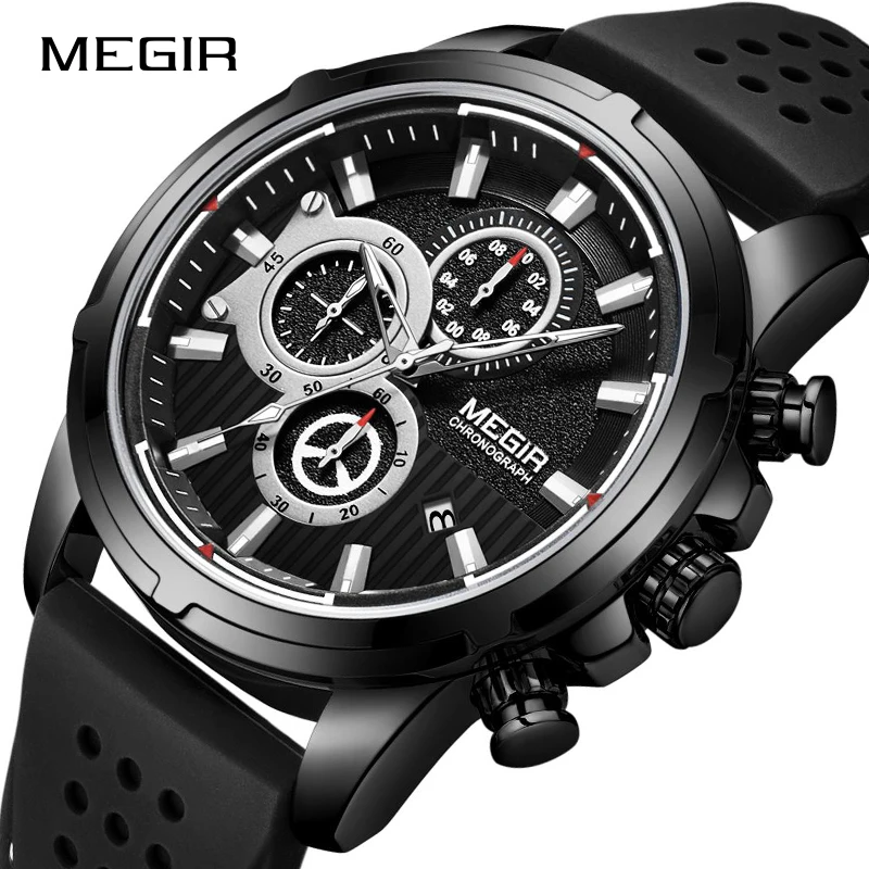 

New MEGIR Fashion Casual Quartz WristWatches Men Waterproof Silicone Strap Chronograph Sport Watch Man Relogios Masculinos Clock
