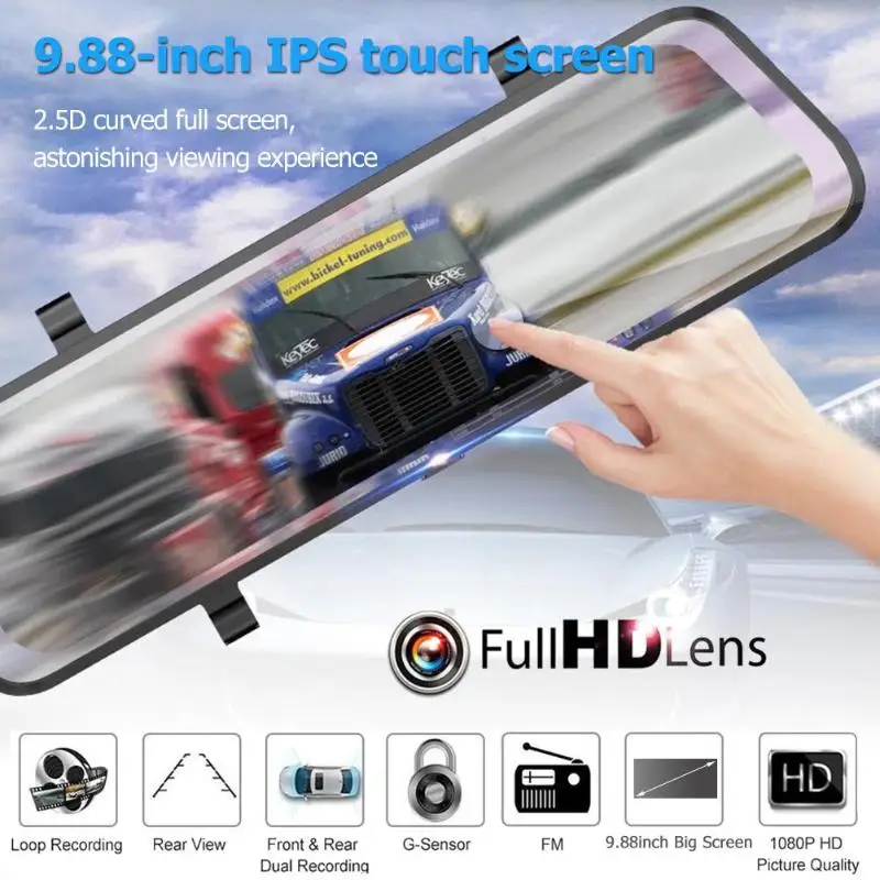 Автомобильный видеорегистратор 9 88 дюйма Full HD IPS сенсорный экран автомобильная