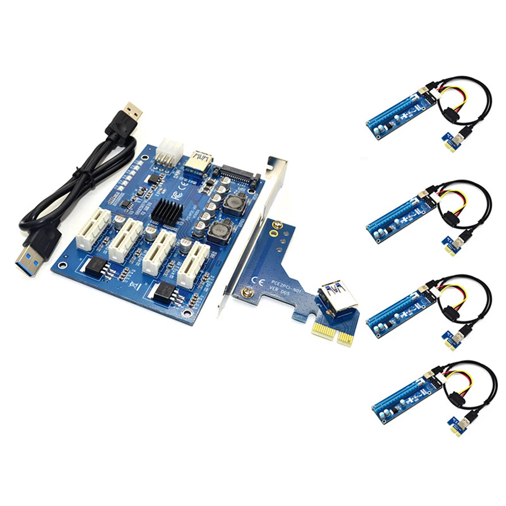 

1 Set PCI-E X1 to 4 PCI-E X16 Expansion Kit 1 to 4 Port PCI Express Switch Multiplier HUB 6 Pin Sata USB Riser Card for Mining
