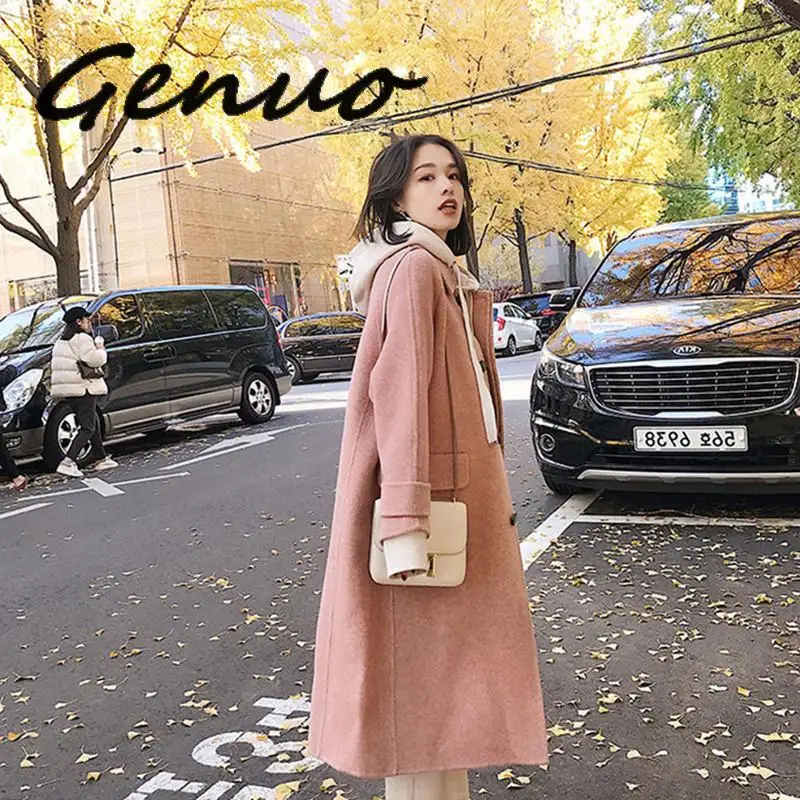 

Genuo New 2019 Fashion Solid Long Coat For Women Slim Office Lady Wool Coat And Jacket Single Breasted Women Clothes 2019
