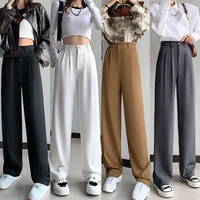 loose pants long trousers floor length high waist spring autumn thin women wide simple leg pants polyester casual suit pants
