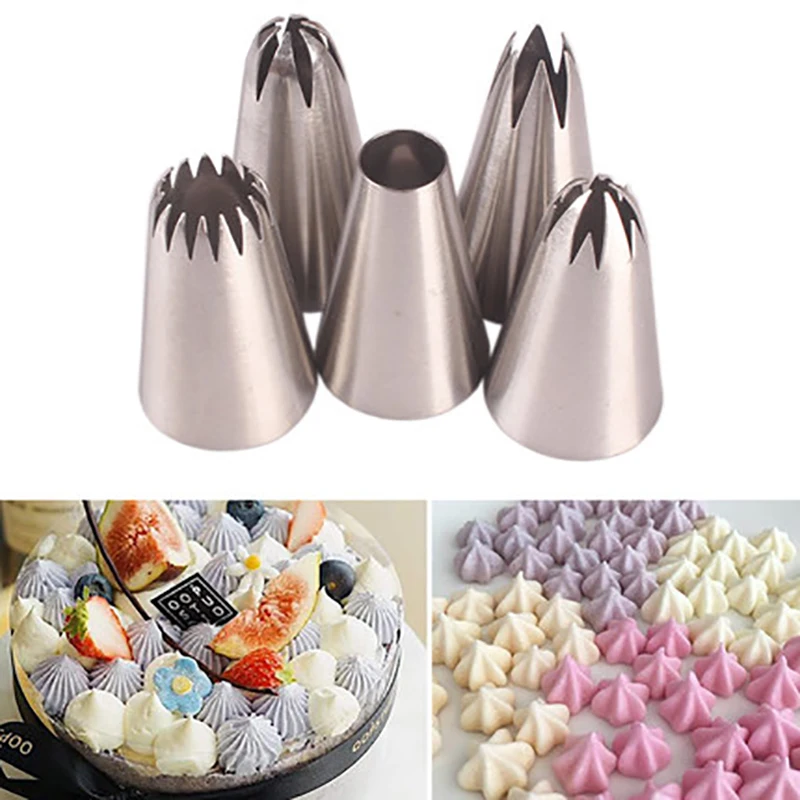 5pcs / Set Large Russian Icing Piping Pastry Nozzle Tips Baking Tools Cakes Decoration Stainless Steel Nozzles Cupcake | Дом и сад