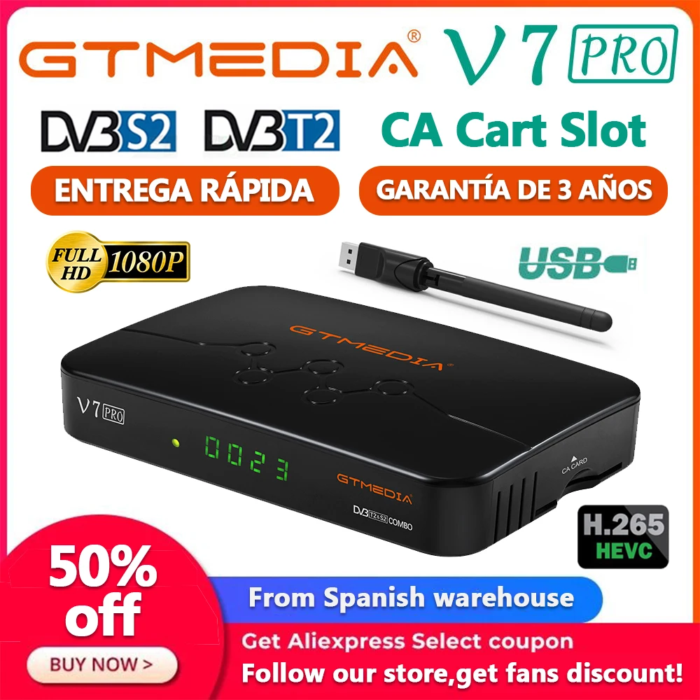 ТВ-приемник DVB-S2 S2X T2 комбинированный тюнер H.265 HEVC 10 бит USB WiFi телеприставка PK V7 PLUS V7S
