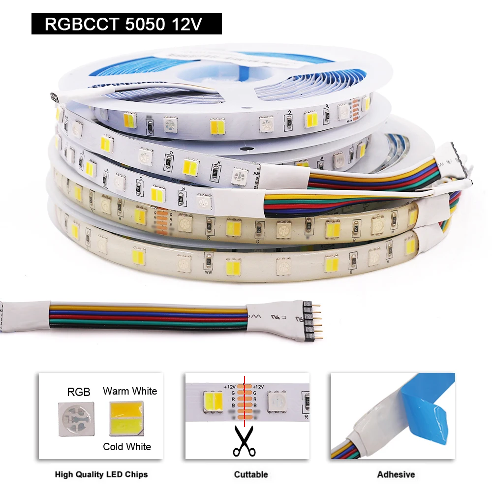 Светодиодная лента 5050 RGB CCT RGBCCT гибкая LED лампа с белым светом водонепроницаемая 5
