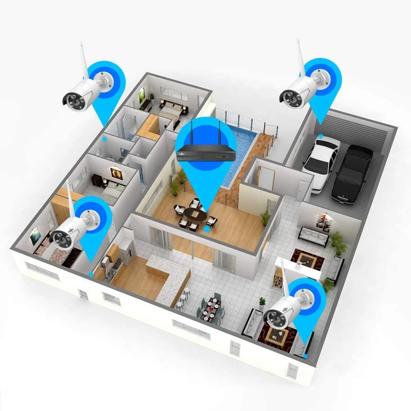 

8CH 1080P Wireless Camera NVR System 4Pcs 2MP 1080P Night Vision WiFi IP Camera Waterproof Security Surveillance US Plug