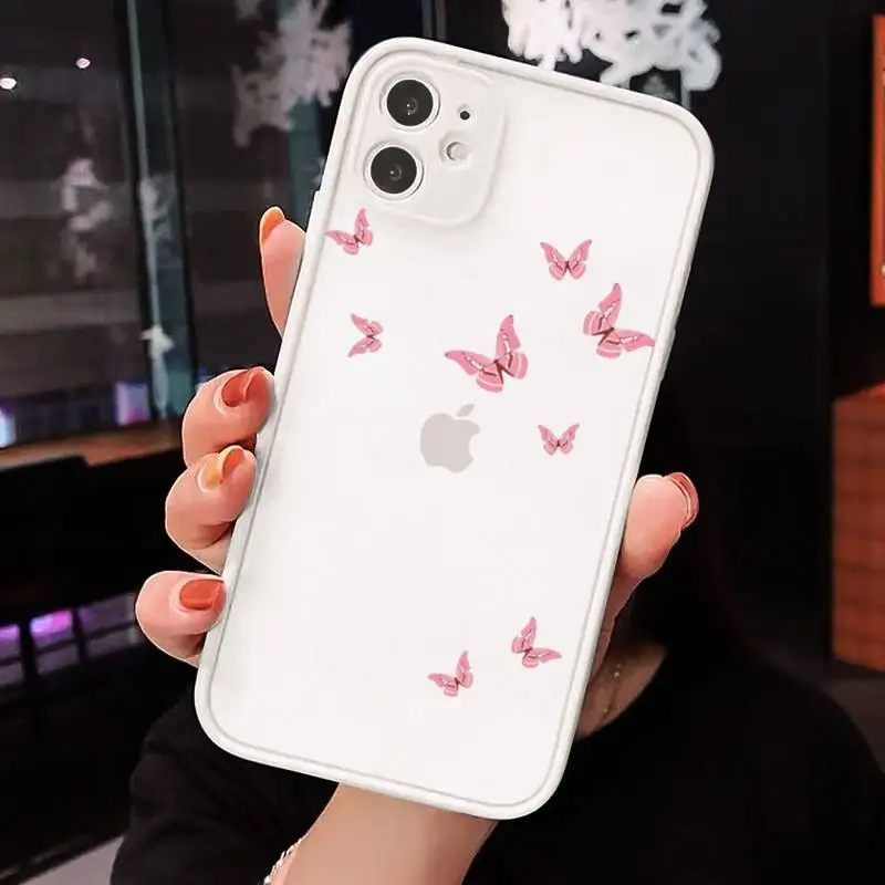 

Cute Butterfly beautiful animel Phone Cases Matte Transparent for iPhone 7 8 11 12 s mini pro X XS XR MAX Plus cover funda