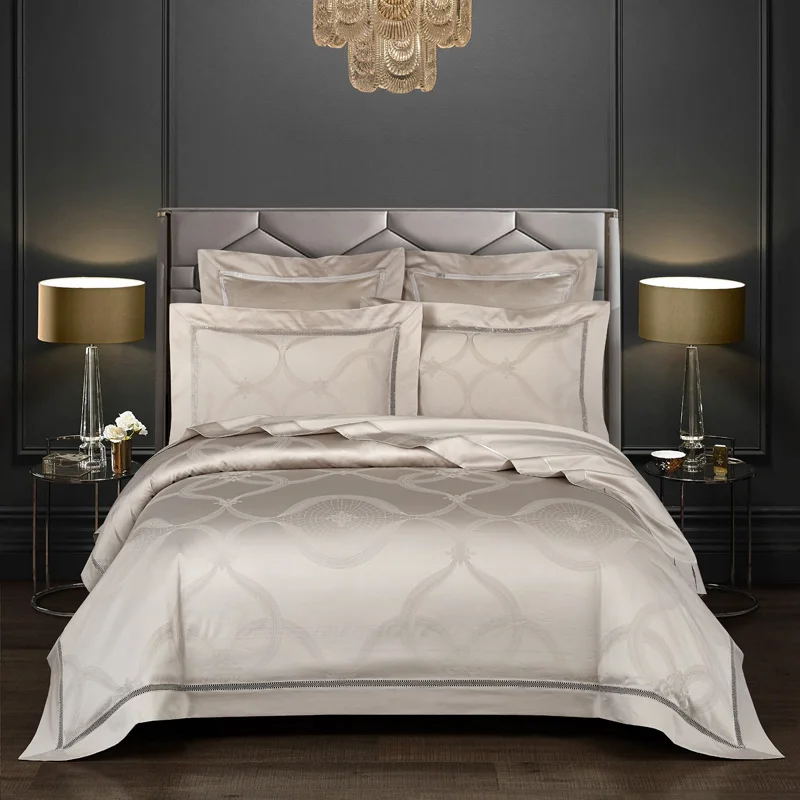 

Luxury Egyptian Cotton Jacquard Duvet Cover set Premium Grey Bedding set Comforter Cover Bed sheet 4Pcs US Queen SuperKing size