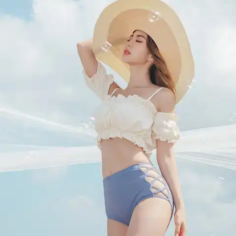 Women's Bikini Set Padded Off Shoulder Biquini High Waist Swimwear Swimsuit High Quality Beach Suit 2020 Koren Design
