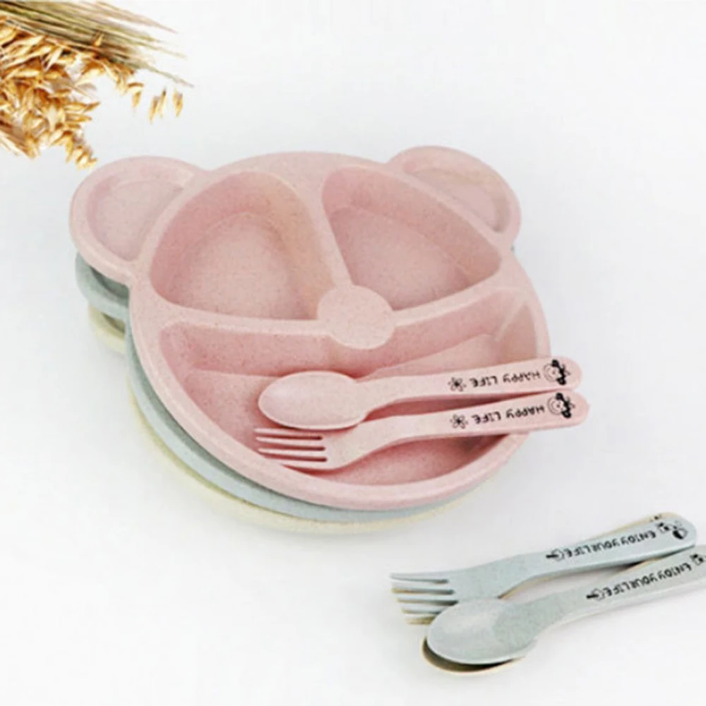 

Baby Bowl+Spoon+Fork Feeding Food Tableware BPA Free Cartoon Bear Kids Dishes Baby Eating Dinnerware Set Anti-Hot Training Plate
