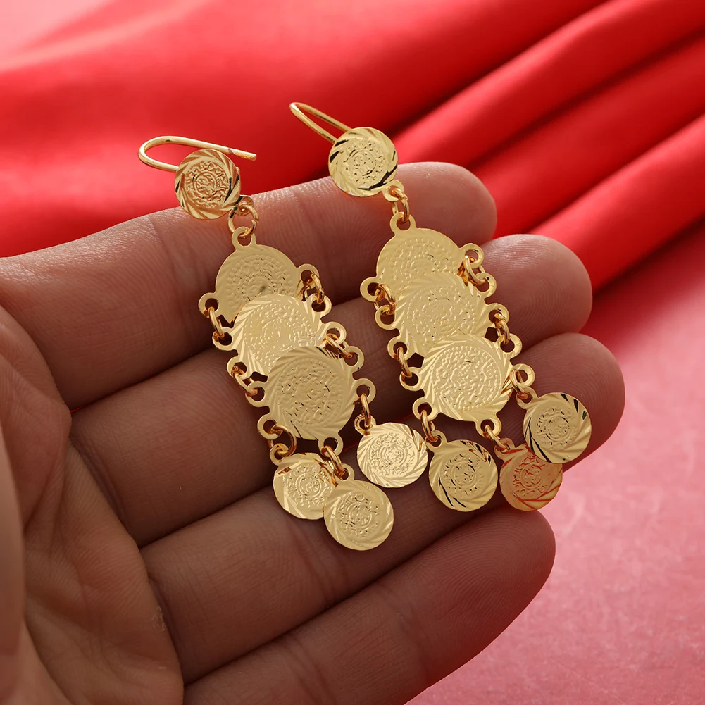 

Dubai Gold Color Earrings 24K For Women Wedding Jewelry Women's Earrings For Girls Bridal Wife Gifts African Dubai French