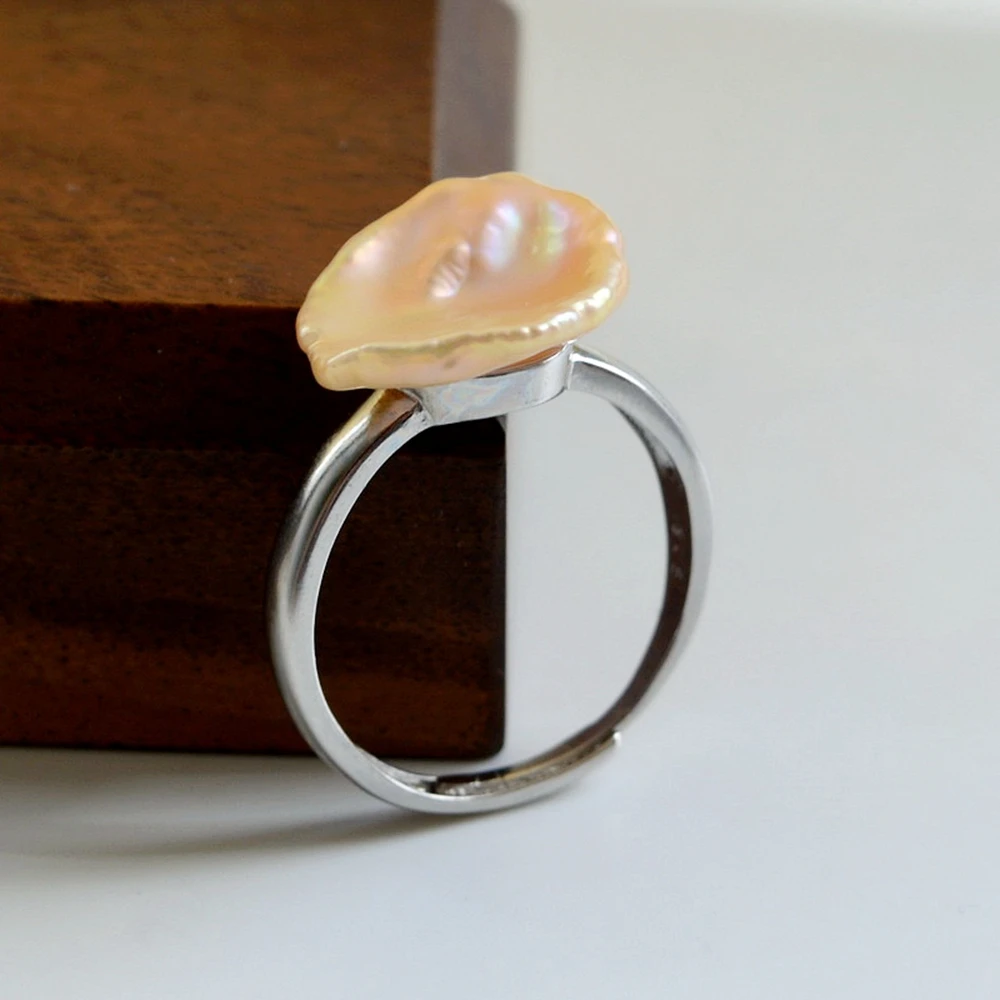 

Shaped baroque ring, natural pearl, natural shape, 925 sterling silver, adjustable, ladies pearl ring, gift choice