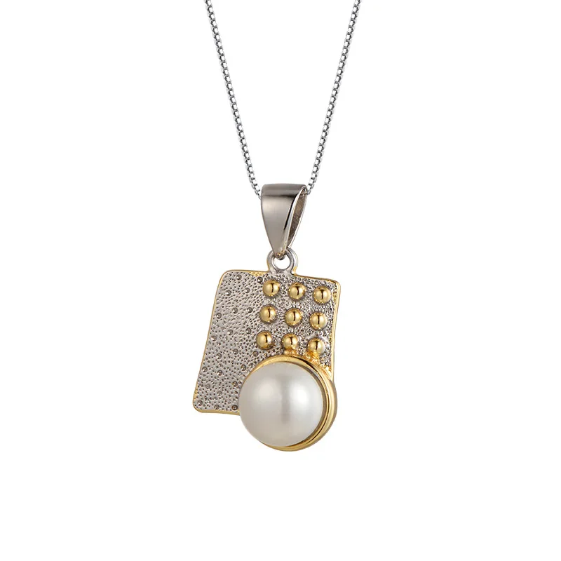 

Leouerry 925 Sterling Silver Original Shell Pearl Pendant Geometric Faceplate Natural Baroque Pearl Pendants for Women Jewelry