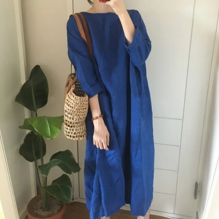 

SuperAen новый дизайн однотонные свободные прямые повседневные платья до середины икры с круглым вырезом большого размера плюс для женщин