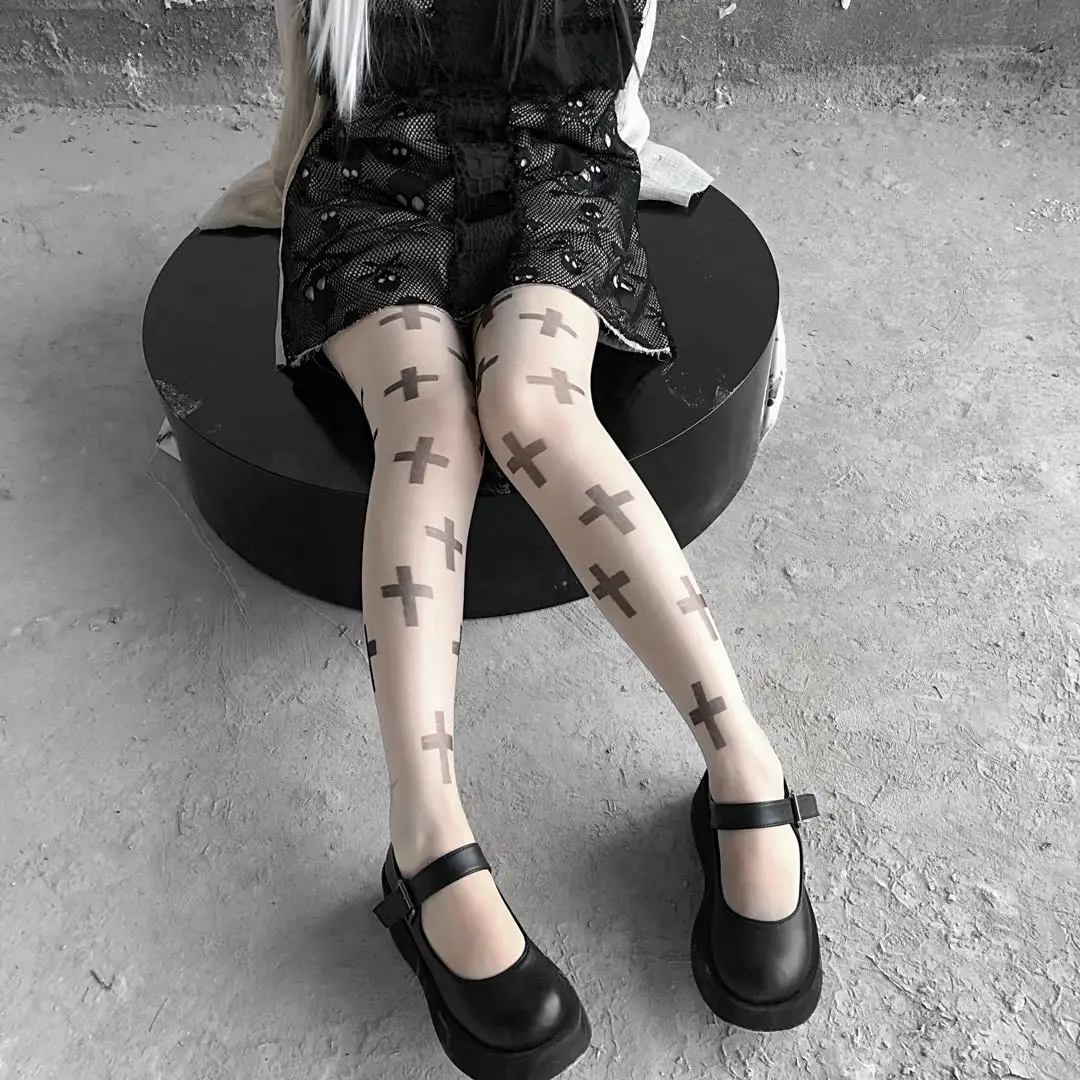

Halloween Cross Dark Pattern Pantyhose Hot Girl Harajuku Stockings Pantyhose Stockings Spring and Summer