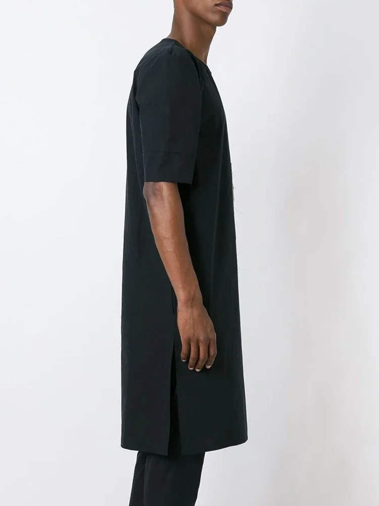 clothing New Men Hair Stylist DJ Original design Medium and long style stitching T-shirt PLUS SIZE singer costumes | Мужская одежда