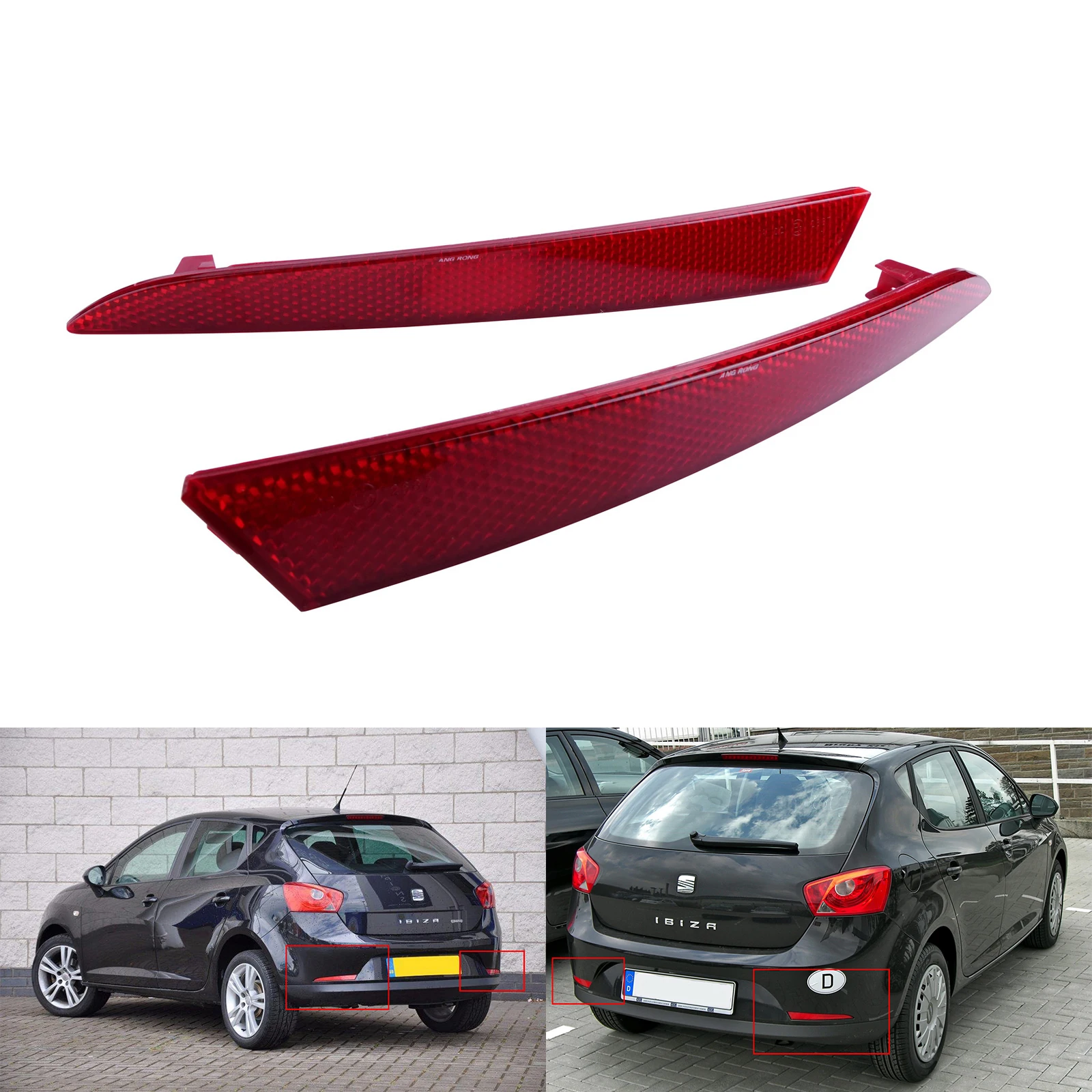 Для 2008-2012 SEAT IBIZA 6J MK V Красный отражатель заднего бампера без светильник левый и правый