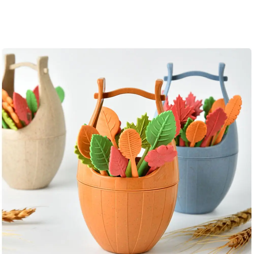 Лист баррель фрукты знак здоровая Пшеничная солома пластиковая фруктовая вилка